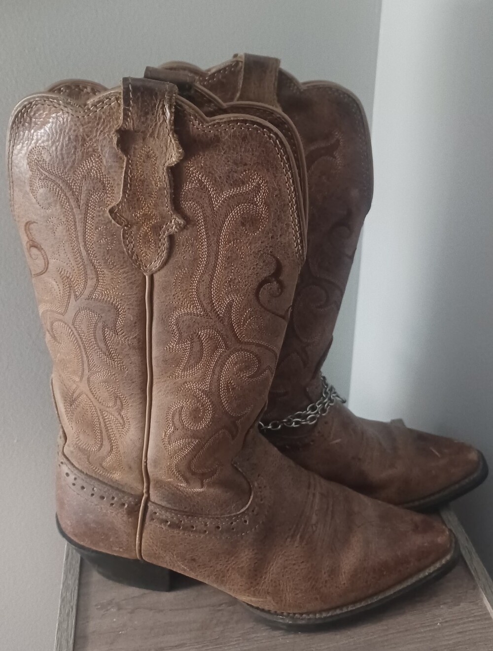 Justin Cowboy Boots Cowhide Leather Sz 7